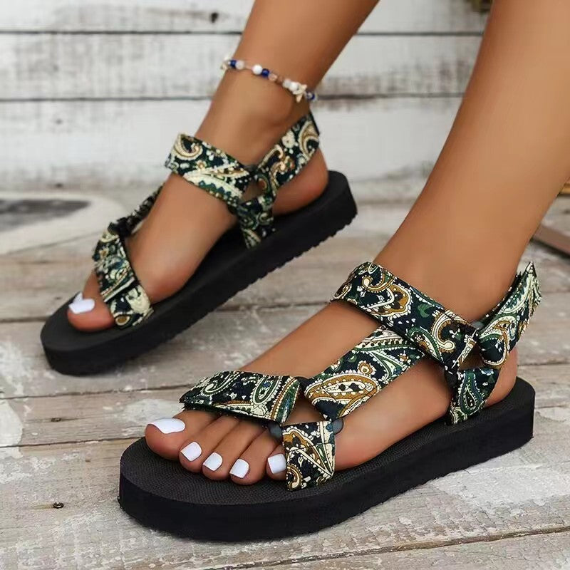 Women's Printed Velcro Sandals | Colorful & Floral Summer Flats