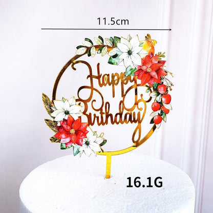 Dark Flowers Acrylic Happy Birthday Baking Cake Decoration