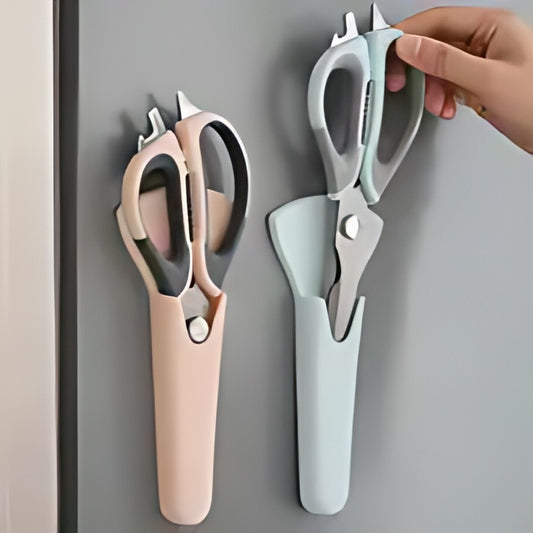 7-in-1 Multi-Purpose Kitchen Scissors With Magnetic Holder - Ultra-Sharp Stainless Steel Blades For Meat, Fish, Vegetables, Nuts & Bottles - Ergonomic Non-Slip Grip, Detachable & Easy To Clean - Profe