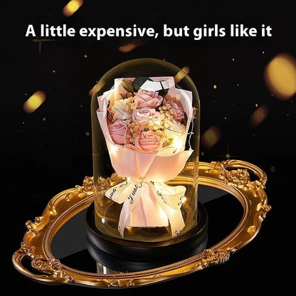 Luminous Rose Glass Cover Finished Product For Girlfriend Bouquet Birthday Gift Practical Decoration