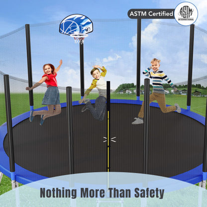 16FT Trampoline For Kids With Safety Enclosure Net, Basketball Hoop And Ladder, Easy Assembly Round Outdoor Recreational Trampoline