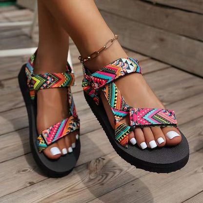 Women's Printed Velcro Sandals | Colorful & Floral Summer Flats