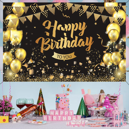Black Gold Birthday Background Flag Decoration
