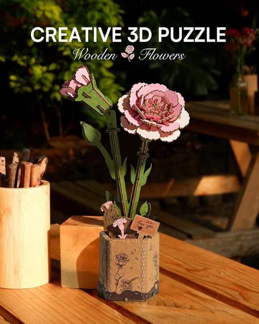 ROBOTIME 3D Puzzle Flowers Wooden Model Kits For Adults To Build, Artificial Flowers For Decoration, Home Decor Accessories Living Room, Gifts For Women On Valentine's Day & Birthday, TW051