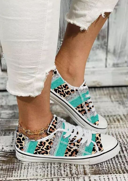 Leopard Print 3D Printed Color Matching Casual Canvas Shoes