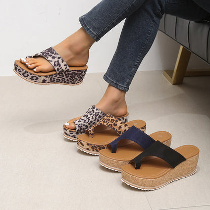 Fashion Leopard Print Wedge Slippers for Women