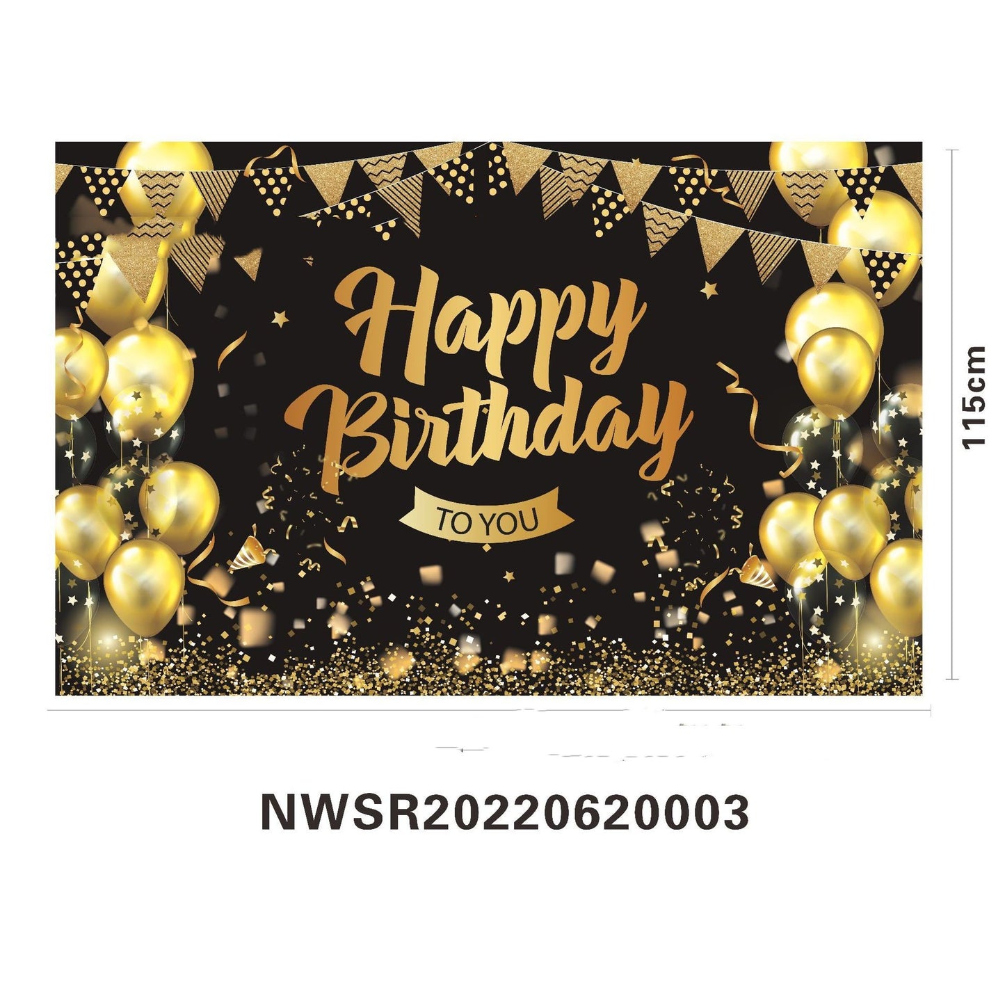 Black Gold Birthday Background Flag Decoration