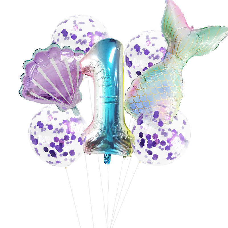 Fishtail Digital Balloon Party Birthday Decoration Mermaid Balloon Package 32-inch