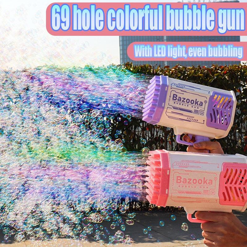 Bubble Gun Rocket 69 Holes Soap Bubbles Machine Gun Shape Automatic Blower With Light Toys For Kids Pomperos - US Style Inc.