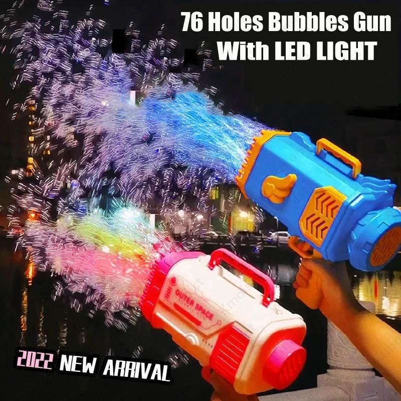 Bubble Gun Rocket 69 Holes Soap Bubbles Machine Gun Shape Automatic Blower With Light Toys For Kids Pomperos - US Style Inc.