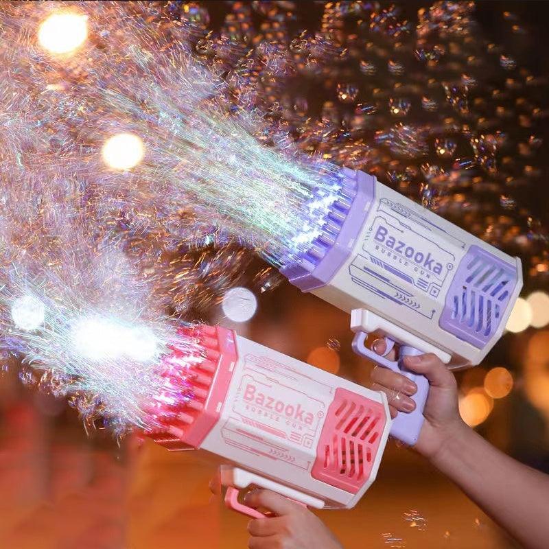 Bubble Gun Rocket 69 Holes Soap Bubbles Machine Gun Shape Automatic Blower With Light Toys For Kids Pomperos - US Style Inc.