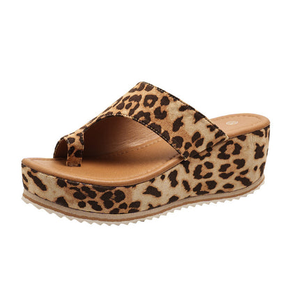 Fashion Leopard Print Wedge Slippers for Women