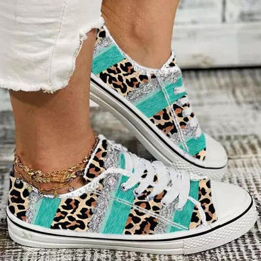 Leopard Print 3D Printed Color Matching Casual Canvas Shoes