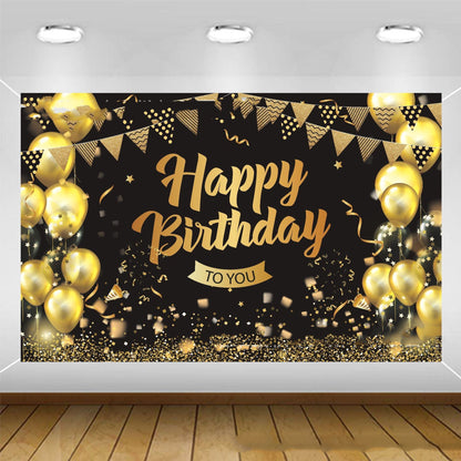 Black Gold Birthday Background Flag Decoration