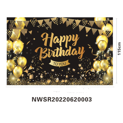 Black Gold Birthday Background Flag Decoration