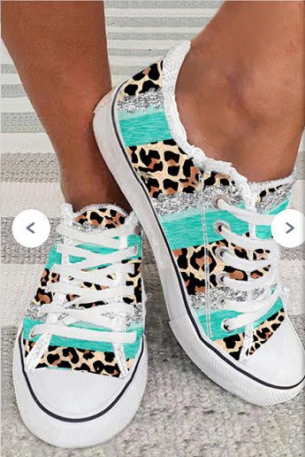 Leopard Print 3D Printed Color Matching Casual Canvas Shoes