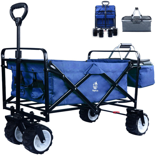 Collapsible Wagon,Wagons Carts Foldable Grocery Cart On Wheels Beach Wagon Foldable Cart With Wheels, Cooler Bag, Cup Holders,Cargo Net,Shopping, Garden,SportsBlue - US Style Inc.