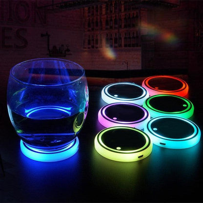 Colorful Cup Holder LED Light-up Coaster Solar & USB Charging Non-slip Coaster Ambient Light For Car Automatically - US Style Inc.