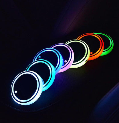 Colorful Cup Holder LED Light-up Coaster Solar & USB Charging Non-slip Coaster Ambient Light For Car Automatically - US Style Inc.