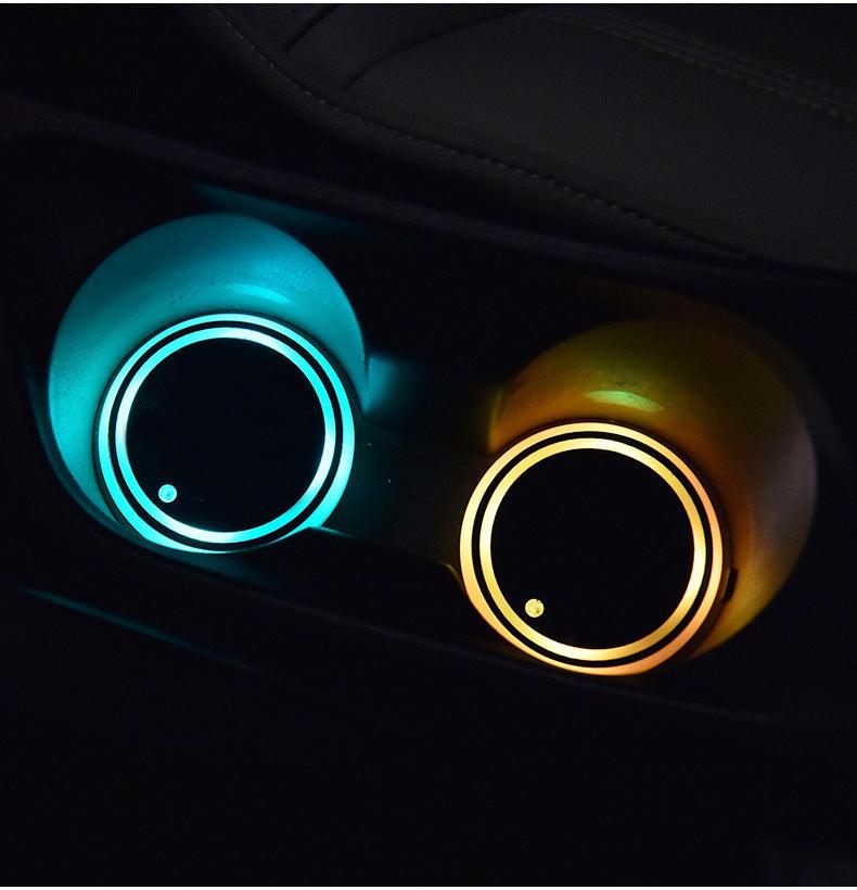 Colorful Cup Holder LED Light-up Coaster Solar & USB Charging Non-slip Coaster Ambient Light For Car Automatically - US Style Inc.