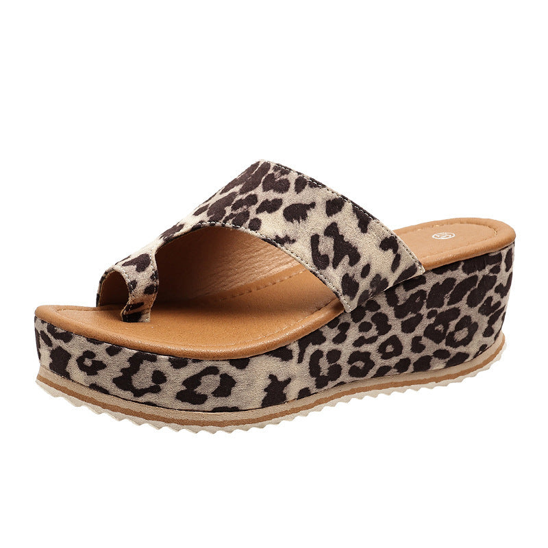 Fashion Leopard Print Wedge Slippers for Women