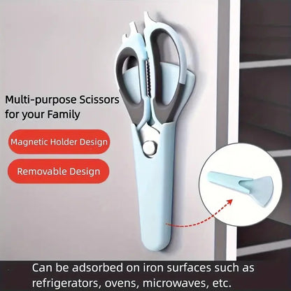 7-in-1 Multi-Purpose Kitchen Scissors With Magnetic Holder - Ultra-Sharp Stainless Steel Blades For Meat, Fish, Vegetables, Nuts & Bottles - Ergonomic Non-Slip Grip, Detachable & Easy To Clean - Profe
