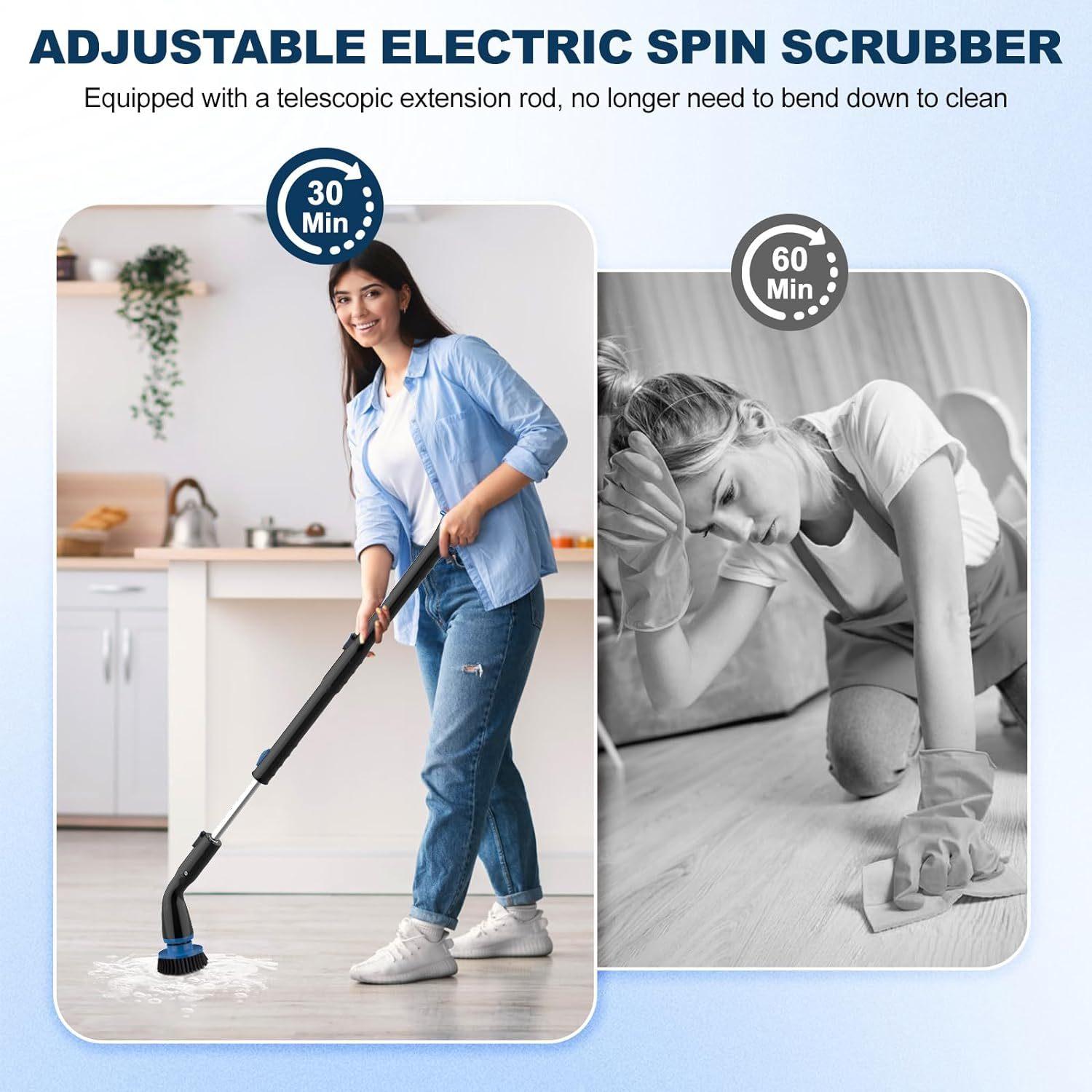 Electric Spin Scrubber, Cordless Cleaning Brush With 4 Replaceable Brush Heads And Adjustable Extension Handle Power Shower Scrubber For Bathroom, Kitchen, Tub, Tile, Floor - US Style Inc.