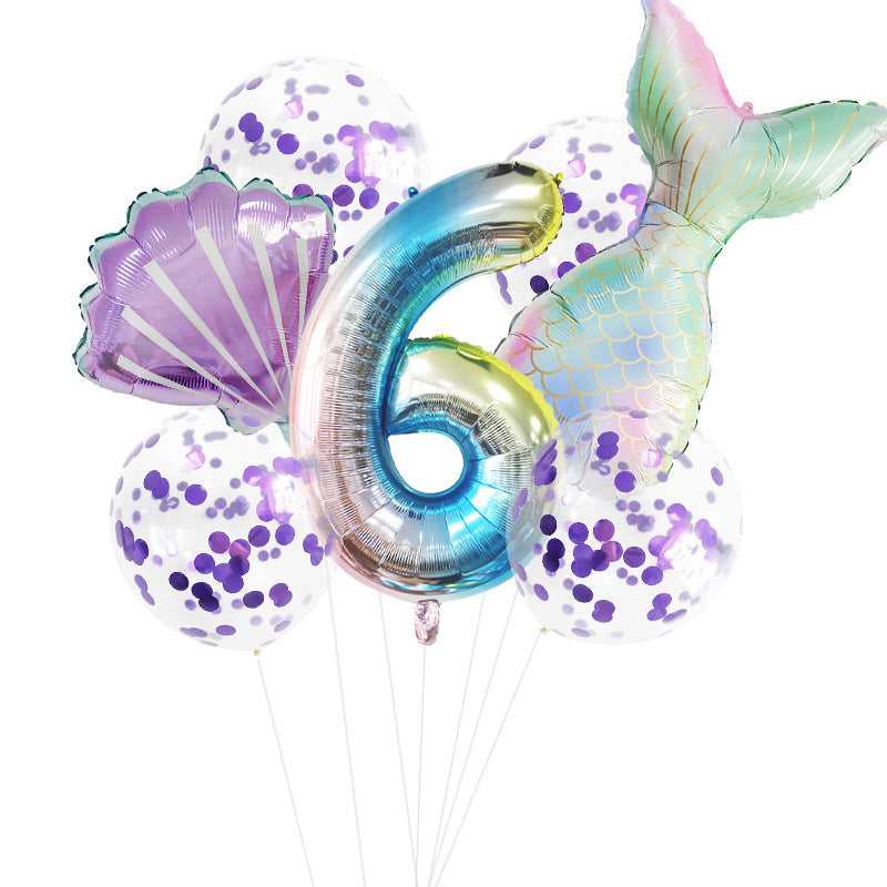 Fishtail Digital Balloon Party Birthday Decoration Mermaid Balloon Package 32-inch