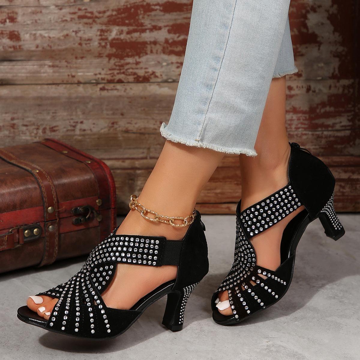 Spring And Summer New Rhinestone High-heeled Peep Toe Sandals - US Style Inc.