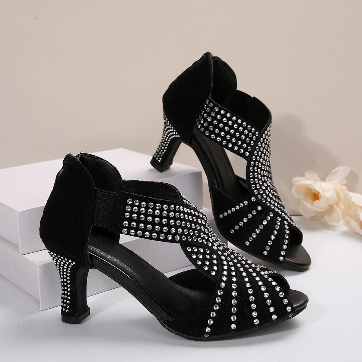 Spring And Summer New Rhinestone High-heeled Peep Toe Sandals - US Style Inc.