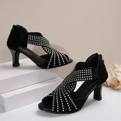 Spring And Summer New Rhinestone High-heeled Peep Toe Sandals - US Style Inc.