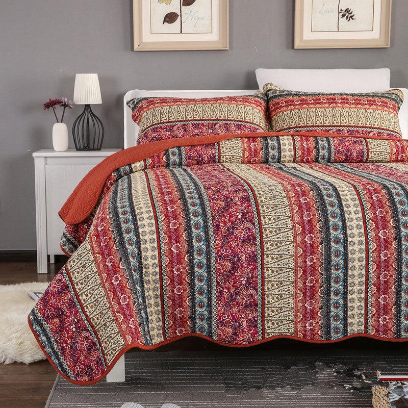 Three piece set of cotton and linen style cotton wash quilt - US Style Inc.
