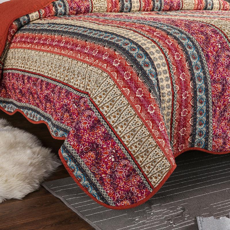 Three piece set of cotton and linen style cotton wash quilt - US Style Inc.