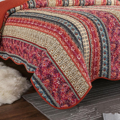 Three piece set of cotton and linen style cotton wash quilt - US Style Inc.