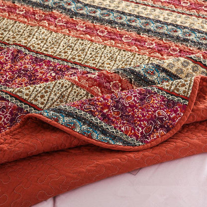 Three piece set of cotton and linen style cotton wash quilt - US Style Inc.