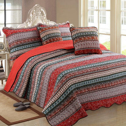 Three piece set of cotton and linen style cotton wash quilt - US Style Inc.