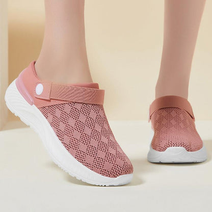 Women's Mesh Sandals Summer Breathable Lazy Slippers One-step Round Toe Half-slip Shoes - US Style Inc.